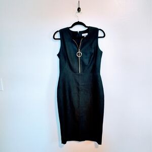 Calvin Klein black grey sleeveless pencil skirt dress with v neck. The neckline